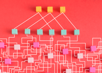 Colored blocks in a tangled network illustrating institutional maturity gaps in mid-sized companies, Clarion Consulting