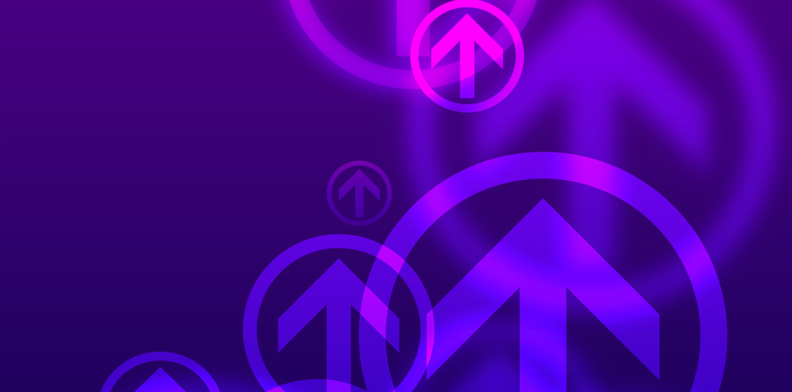 Upward arrows on purple representing Clarion Consulting's Strategy Diagnostic of direction, alignment, and communication