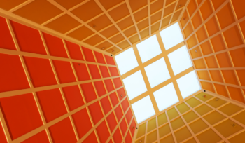 Looking up through a gridded ceiling skylight, illustrating the ceiling of a company's internal perspective, Clarion Consulting